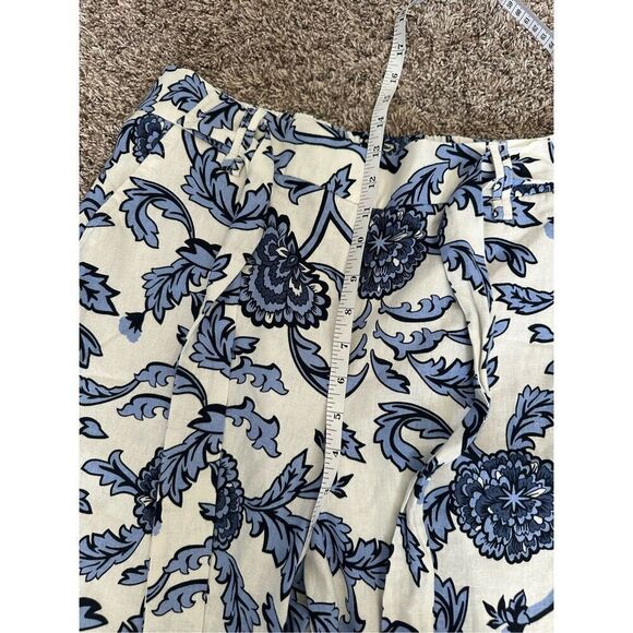Joie Wide Leg Crop Floral Pants Women’s 8 Pockets Linen Blend Blue/White Summer - Picture 8 of 9